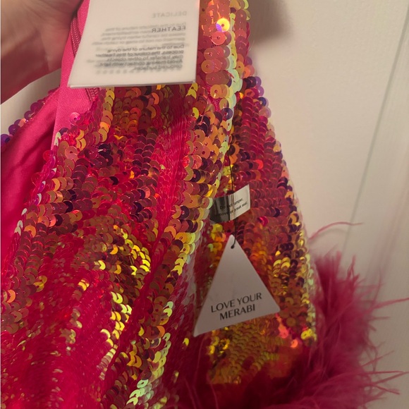 Nadine Merabi XS Skirt NWT Sequin Feather Mini Skirt in Pink - Picture 6 of 10